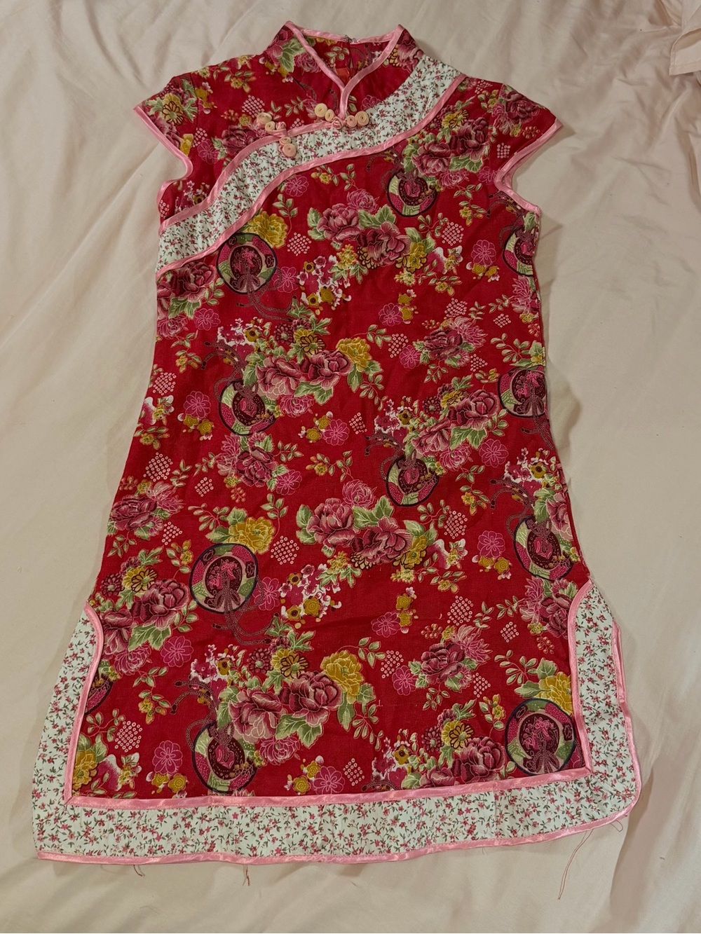 Girls Red Floral Mandarin Dress
